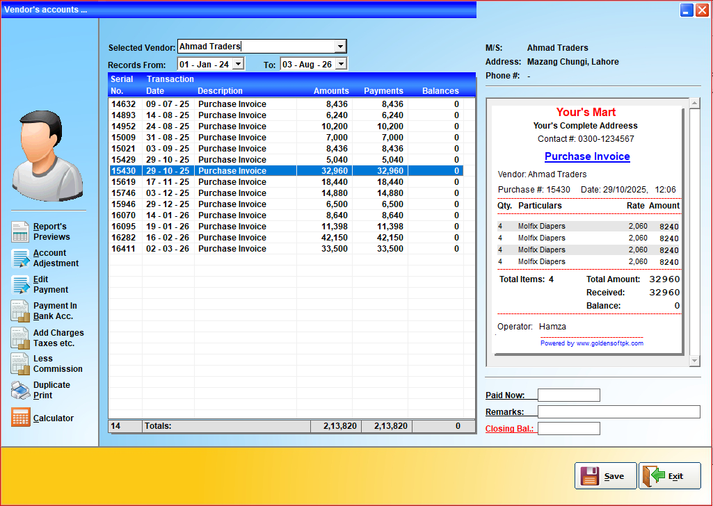 Vendor's Accounts